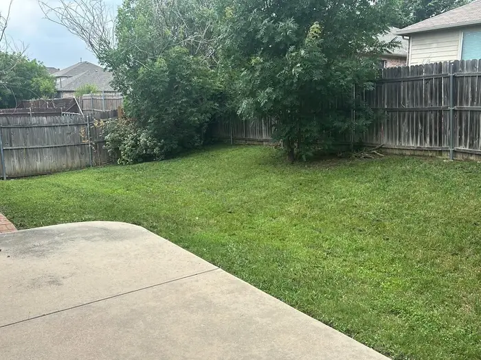 Back yard lawn and concrete pad blown down after mowing